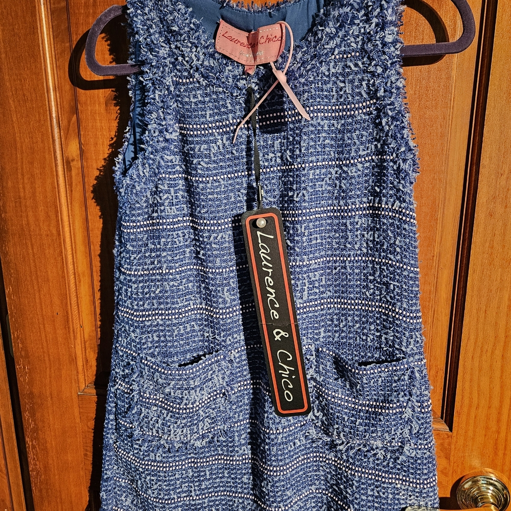 Laurence & Chico Blue And Bead Stripe Dress, Size Med